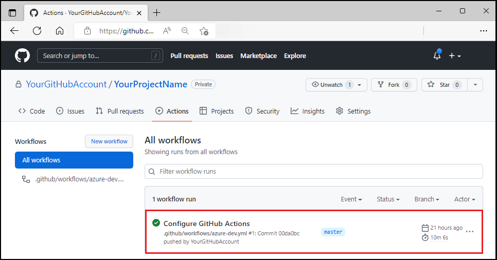 正在运行的 GitHub 工作流的屏幕截图。