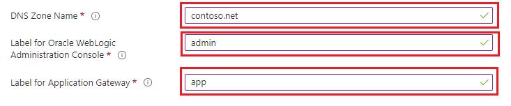 Azure 门户屏幕截图，其中显示了子 DNS 区域的字段。