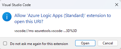 屏幕截图显示让扩展打开 Microsoft Azure 工具的提示。