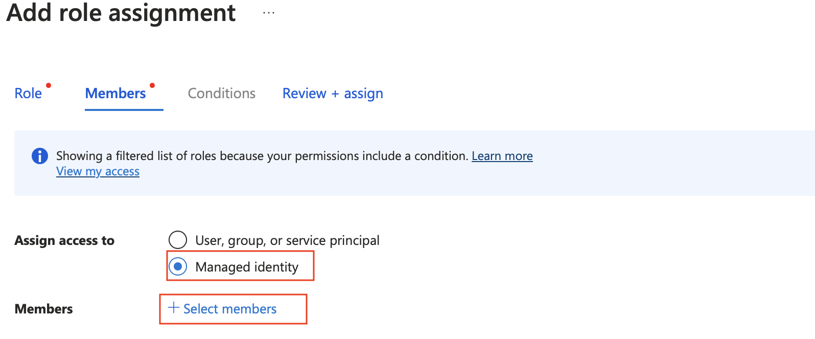 显示将工作区托管标识添加到 Azure Studio 存储帐户中的 Blob 或表访问的位置的屏幕截图。