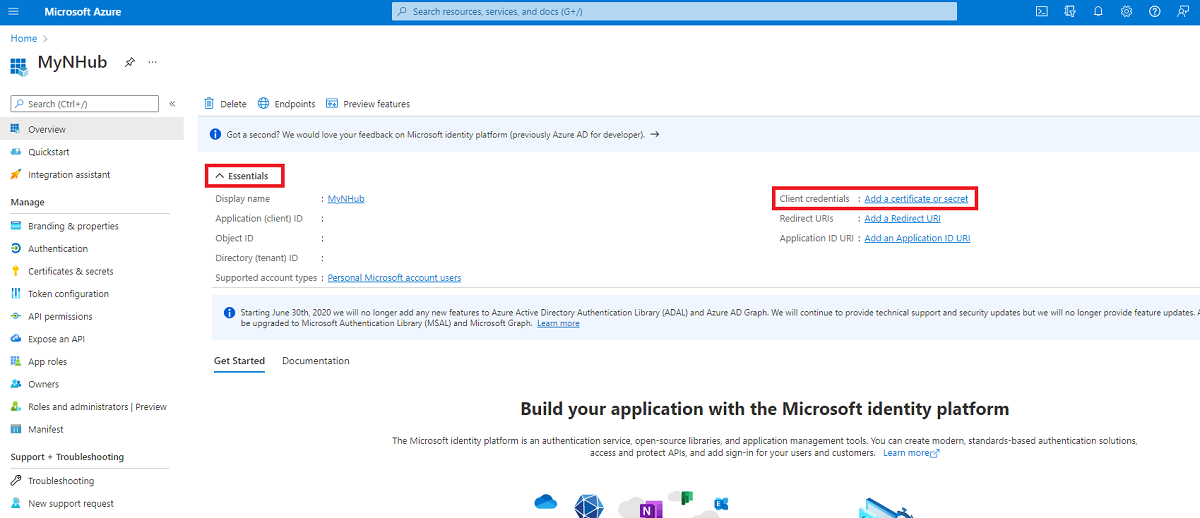 Azure 门户上的通知中心设置