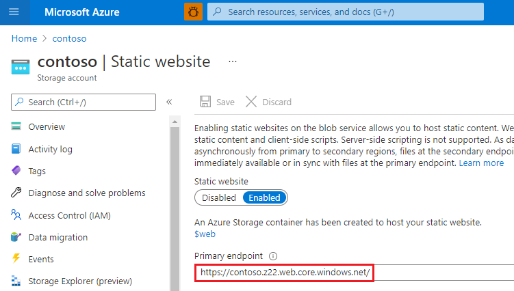 Azure 存储静态网站指标指标