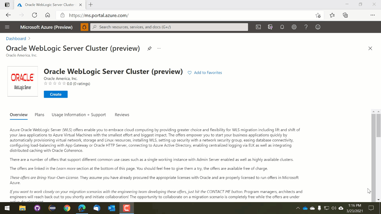 你可以使用 Azure 门户在 Azure 上部署 WebLogic 服务器