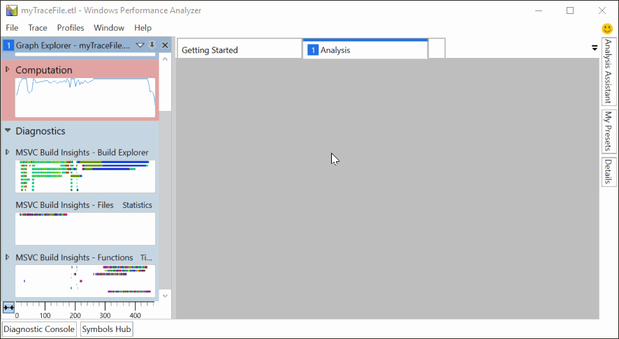 在 Windows Performance Analyzer 中查看 C++ 生成见解跟踪。