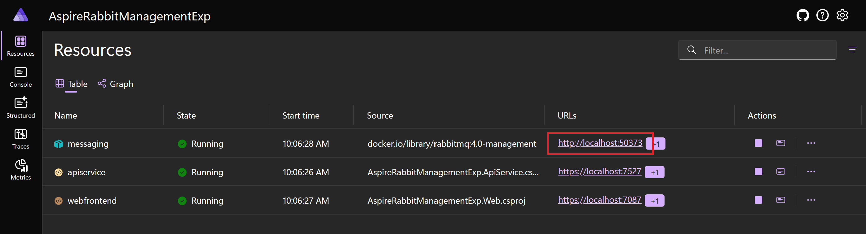 .NET Aspire显示如何连接到管理插件的RabbitMQ仪表板的屏幕截图。