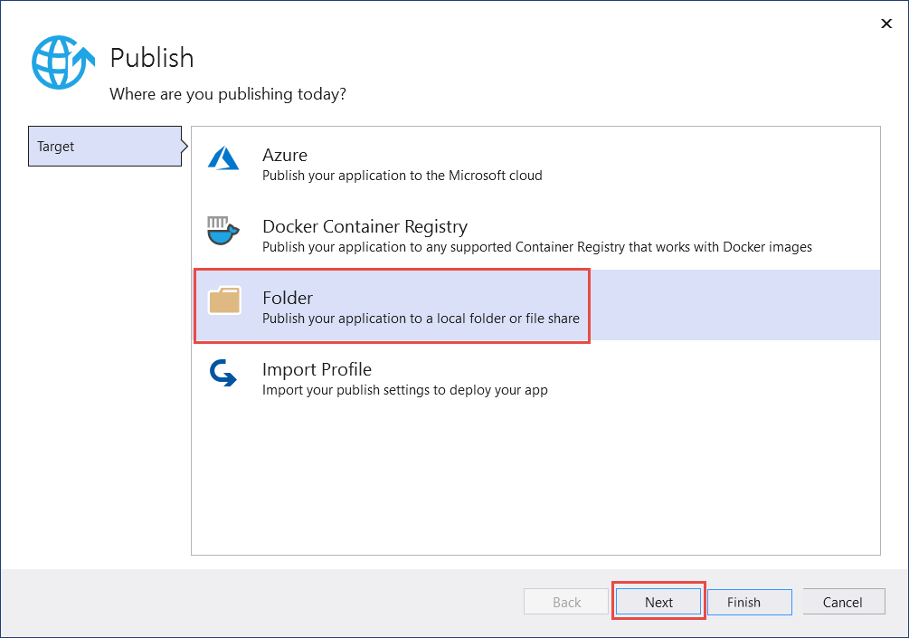 在 Visual Studio 中选择发布目标