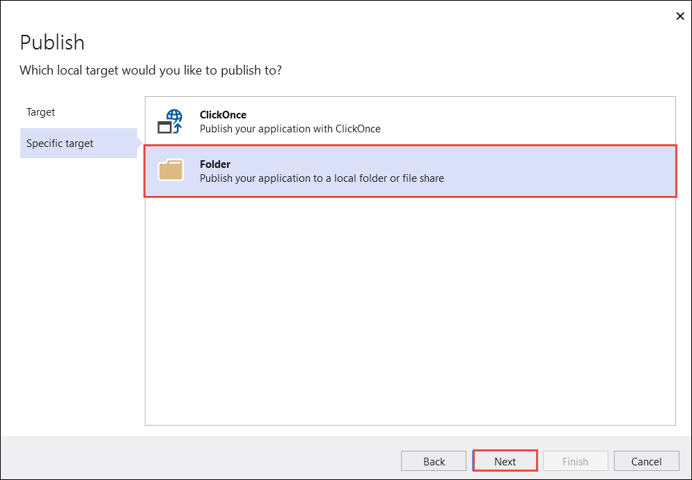 在 Visual Studio 中选择特定的发布目标