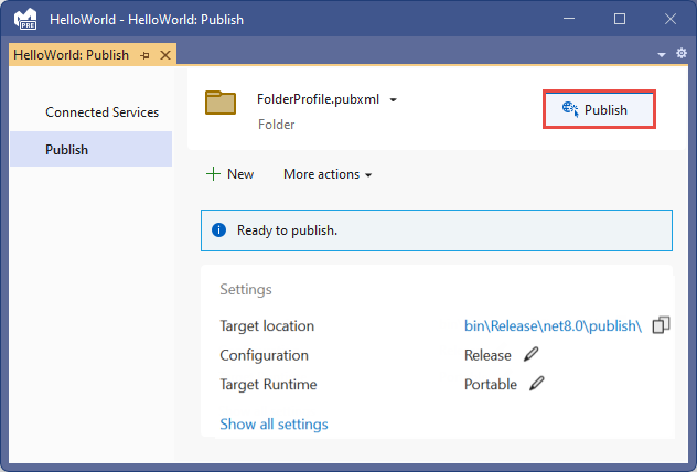 Visual Studio 发布窗口