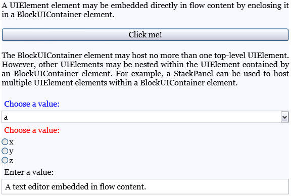 显示嵌入在流内容中的 UIElement 的屏幕截图。