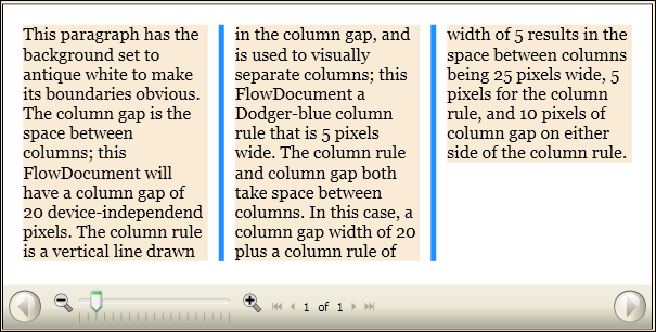 显示 FlowDocument Intra Column 属性的屏幕截图。