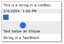 显示包含四种类型的内容的 ListBox 的屏幕截图。