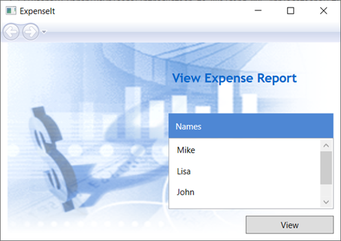 ExpenseIt 示例屏幕截图，其中显示了新的图像背景和页面标题