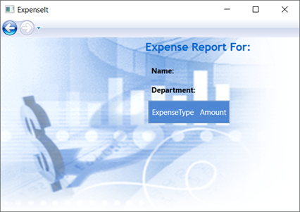 ExpenseIt 示例屏幕截图，其中显示了刚刚为 ExpenseReportPage 创建的 UI。