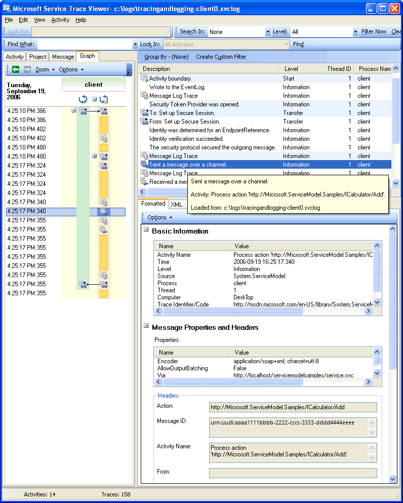 Trace Viewer 显示进程动作活动跟踪列表的屏幕截图