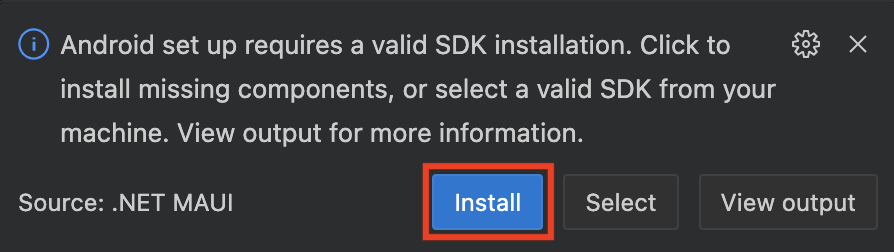 Visual Studio Code Android 安装弹出窗口的屏幕截图。