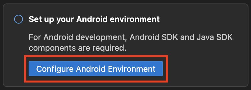 Visual Studio Code 配置 Android 环境按钮的屏幕截图。