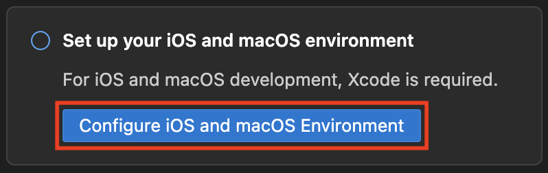 Visual Studio Code 配置 iOS 和 macOS 环境按钮的屏幕截图。