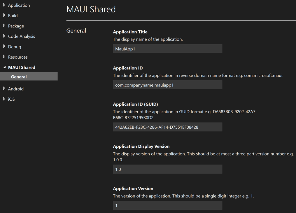 .NET MAUI 应用清单屏幕截图。