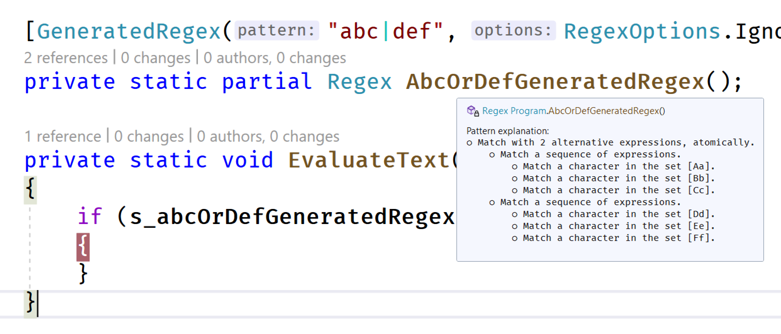 描述正则表达式的生成的 XML 注释