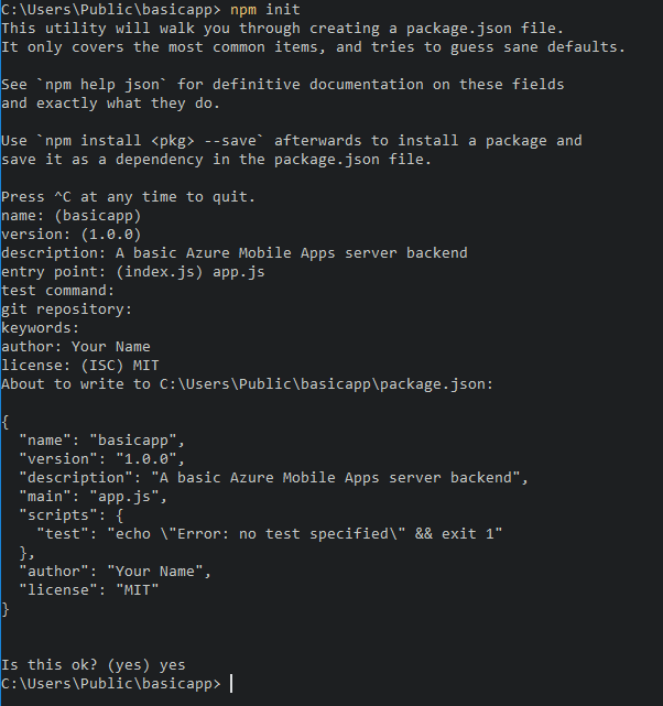 npm init 的输出