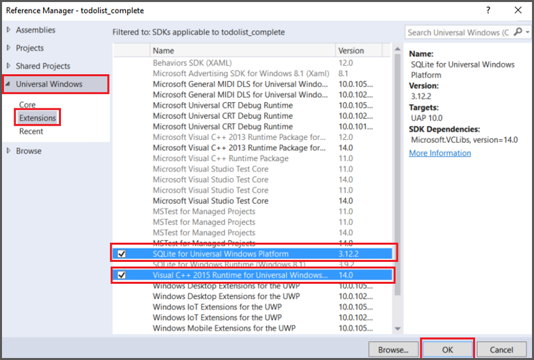 添加 SQLite UWP 参考