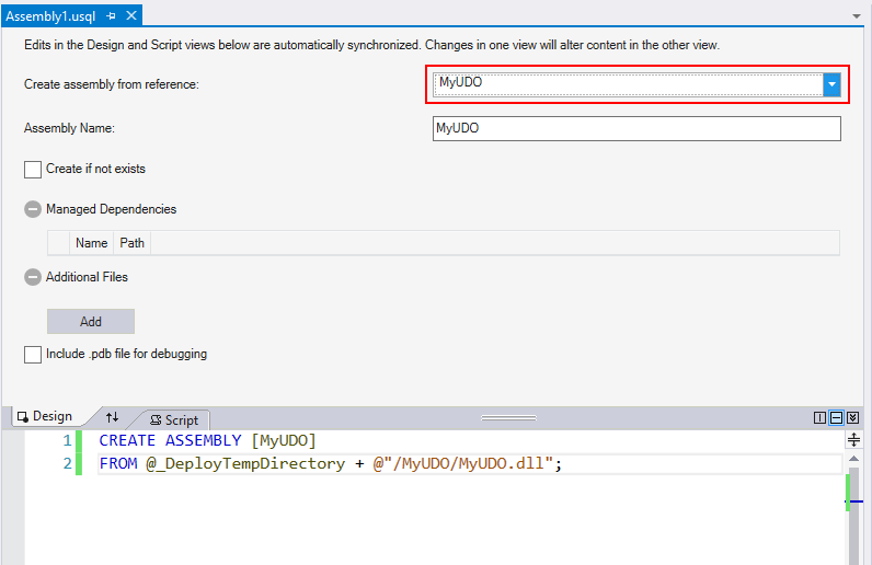 用于 Visual Studio 的 Data Lake 工具 - 从引用创建程序集