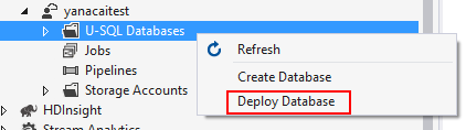 用于 Visual Studio 的 Data Lake 工具--部署 U-SQL 数据库包