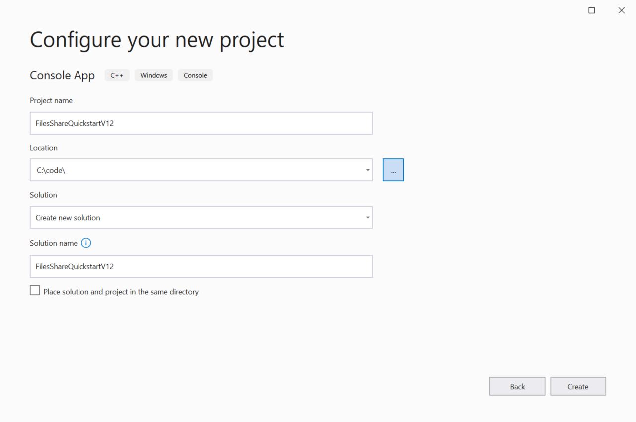 用于配置新的 C++ Windows 控制台应用的 Visual Studio 对话框