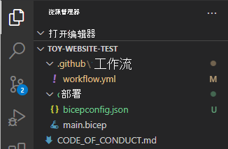 Visual Studio Code Explorer 的屏幕截图，其中部署文件夹中显示了新文件。
