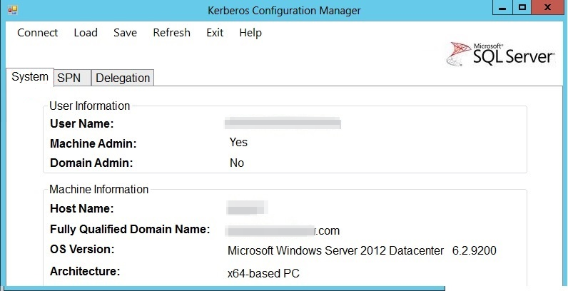 Kerberos Configuration Manager 中所有三个选项卡的视图的屏幕截图。