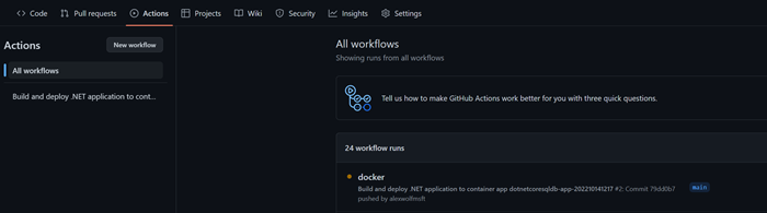 显示 GitHub 动作工作流的屏幕截图。