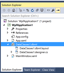 显示解决方案资源管理器中 LINQ to SQL 类的屏幕截图。