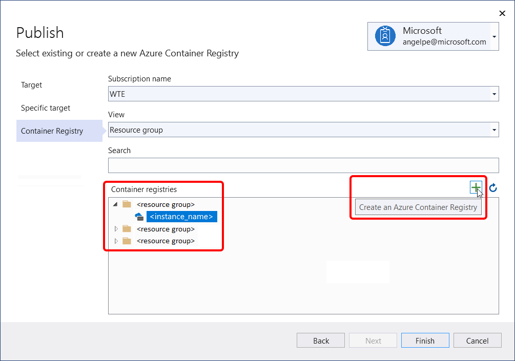 显示发布到 Azure 容器注册表的选项的屏幕截图。