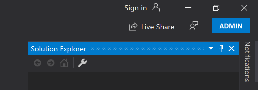 Visual Studio 窗口右上角显示 ADMIN 的屏幕截图。