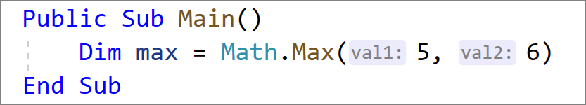 Visual Basic 的内联参数名称提示