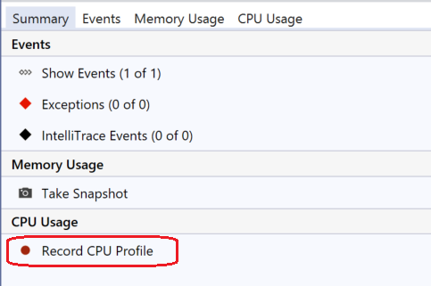 诊断工具中的“启用 CPU 使用率”