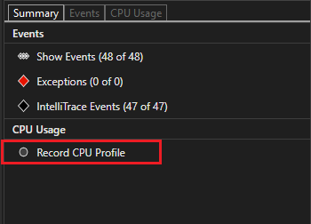 诊断工具中的“启用 CPU 使用率”